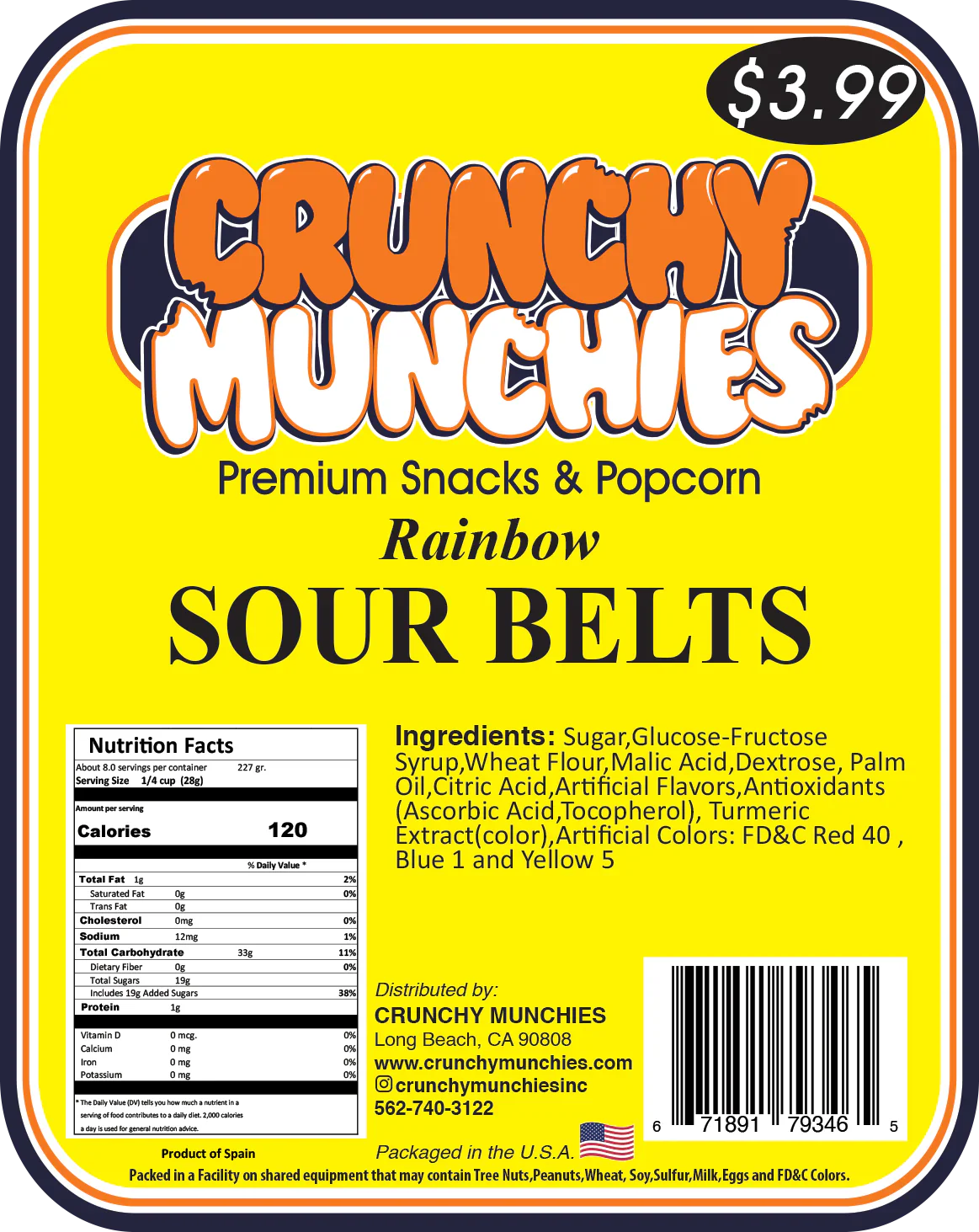 Rainbow Sour Belts- Crunchy Munchies (SA)