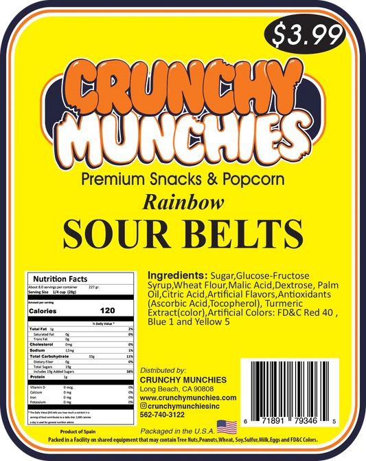 Rainbow Sour Belts- Crunchy Munchies (SA)