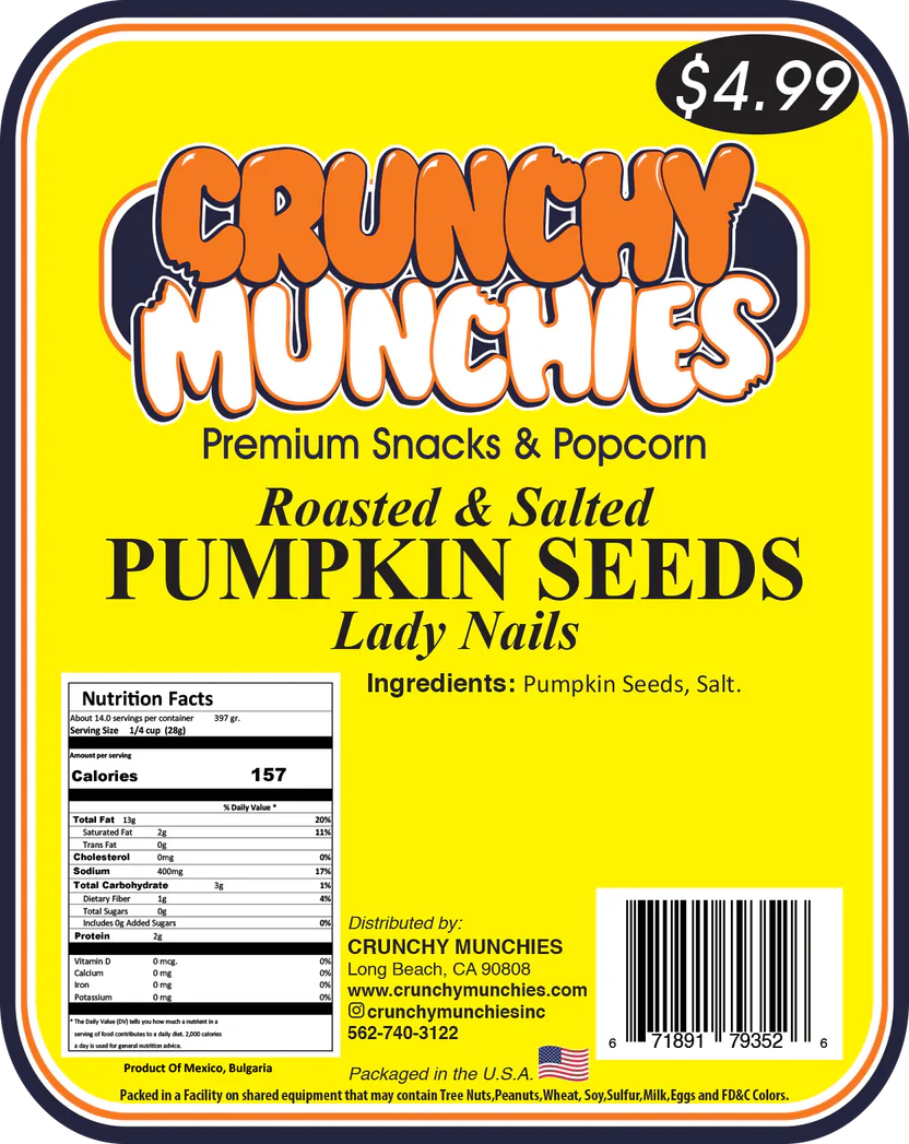 Lady Nails Roasted & Salted Pumpkin Seeds- Crunchy Munchies (SA)