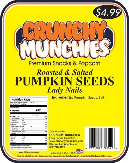 Lady Nails Roasted & Salted Pumpkin Seeds- Crunchy Munchies (SA)