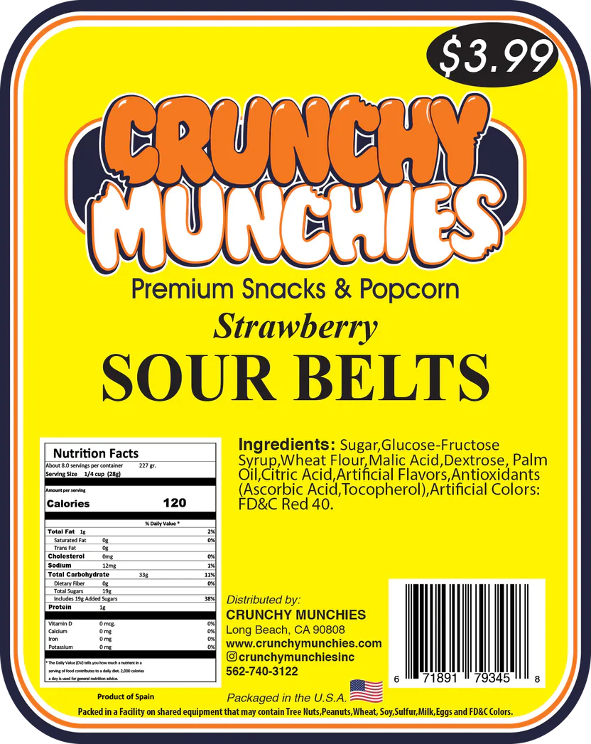 Strawberry Sour Belts- Crunchy Munchies